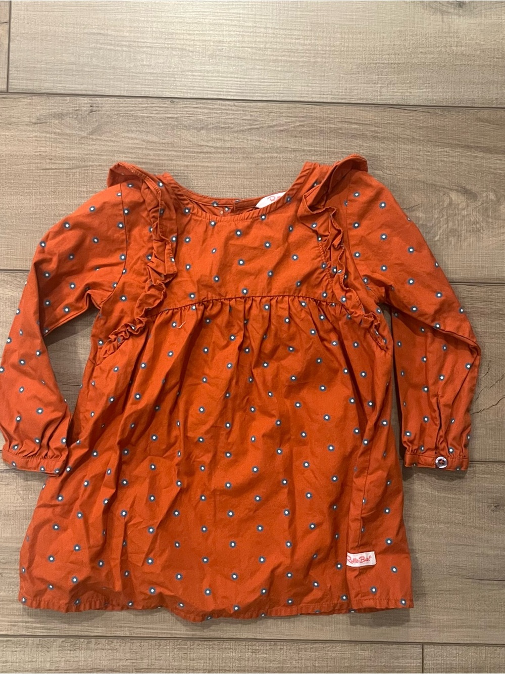 Ruffle Butts Burnt Orange Blue Flowers Button Back Ruffle Detail Size 3T